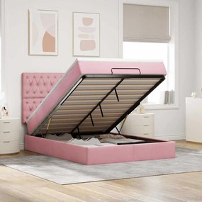 vidaXL Estrutura de cama otomana com colchões 140x190 cm veludo rosa