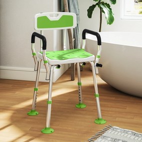 Banco de duche, cadeira de duche ergonómica, altura ajustável, pés antiderrapantes, 56,5 x 53,5 x 87 cm, branco e verde