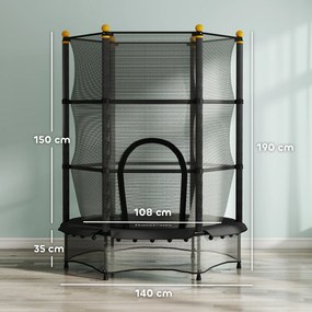 Trampolim para Crianças com Rede de Segurança e Estrutura de Aço para Interiores e Exteriores Carga 50kg Ø140x190 cm Preto