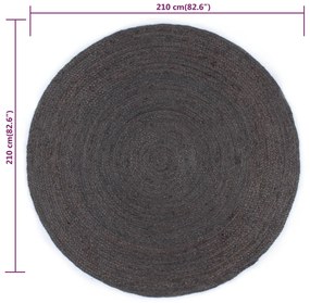 Tapete artesanal em juta redondo 210 cm cinzento-escuro