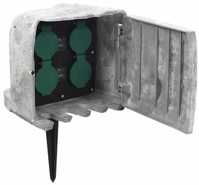 Tomada exterior c/ estaca/sensor luz 4 vias aspeto pedra cinza