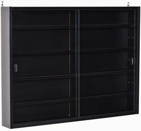 HOMCOM Vitrine de Parede de Madeira com Prateleiras Ajustáveis e 2 Portas Corredeiras de Vidro para Coleções Perfumes 80x9,5x60cm Preto
