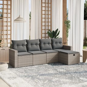 vidaXL 5 pcs conjunto sofás de jardim c/ almofadões vime PE cinzento