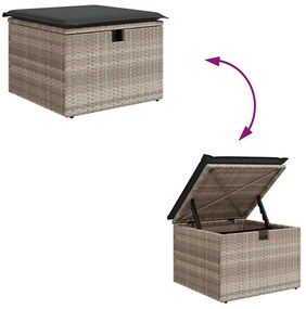 8 pcs conj. sofás jardim c/ almofadões vime PE cinzento-claro