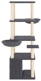 Árvore p/ gatos c/ postes arranhadores sisal 147cm cinza-escuro