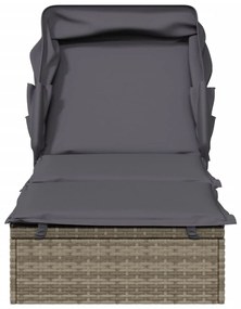 Espreguiçadeira c/ teto dobrável 213x63x97 cm vime PE cinzento
