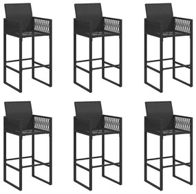 7 pcs conj. de bar jardim sem almofadões vime PE/acácia preto