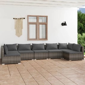 vidaXL 7 pcs conjunto lounge de jardim c/ almofadões vime PE cinzento