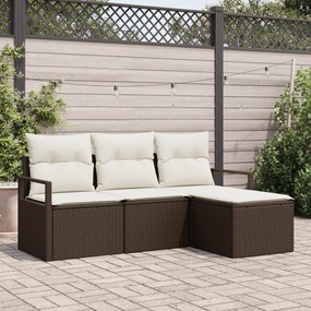 Conjunto de Sofá de Jardim vidaXL de 4 Peças com Almofadas Marrom de V