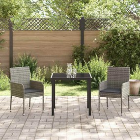 Conjunto de Jantar Jardim com Almofadas de 3 Peças em Rattan Sintético