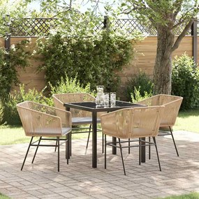 vidaXL Conjunto de Jantar de Jardim 5 Peças com Almofadas Castanho em Poli Rattan