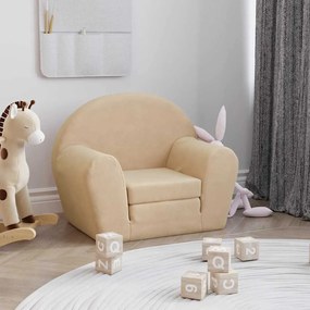 Sofá-cama infantil peluche macio creme