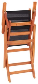 Cadeiras jardim dobráveis 2pcs eucalipto maciço/textilene preto
