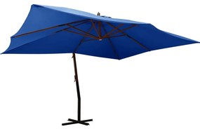 Guarda-sol cantilever c/ poste de madeira 400x300 cm azul