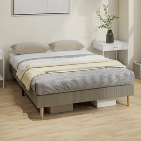 Estrutura de cama de 140 x 190 cm com base de ripas de madeira (COLCHÃO NÃO INCLUIDO), cama de casal estofada em veludo canelado, cinzenta
