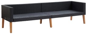 3 pcs conjunto lounge para jardim c/ almofadões vime PE preto