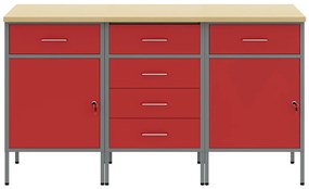 Conjunto de Armários de Trabalho 3 Peças vidaXL Vermelho e Cinza em Ma
