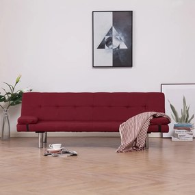 Sofá Cama Vivian - Cor Vermelho Escuro - Em Tecido, Estrutura em Madei