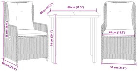3 pcs conjunto de jantar p/ jardim c/ almofadões cinzento claro
