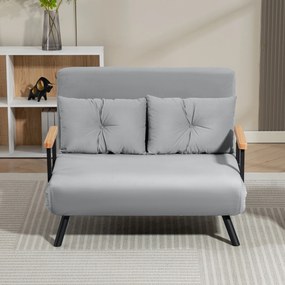 Sofá Cama Sofá Convertível em Cama de 2 Lugares Dobrável com Encosto Ajustável em 5 Níveis e 2 Almofadas 102x73x81 cm Cinza
