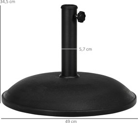 Base redonda para guarda-sol com peso de lastro Ø 49 x 34,5 cm (altura) Peso líquido 20 kg Cimento PVC preto