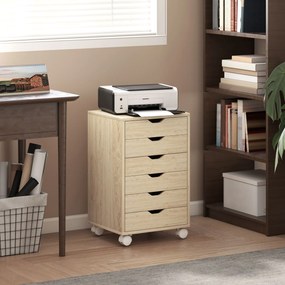Bloco de Gavetas Móvel Arquivador com 6 Gavetas Suporte para Impressora com Rodas 40x35x63 cm Madeira