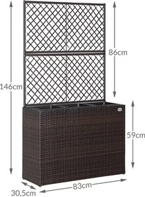 Floreira Polyrattan com treliça 146 x 83 x 30,5 cm Castanha