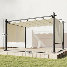 Pérgola de Jardim 4x3 m com Cortinas Automáticas e Telhado Retrátil Proteção UPF50+ Creme