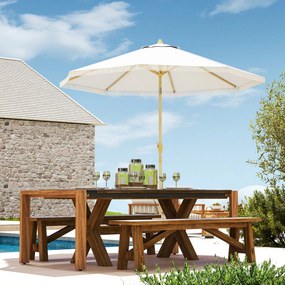 Guarda-sol de jardim inclinável com manivela e franjas, estilo boémio, 8 varas, Ø 265 x 244 cm, branco