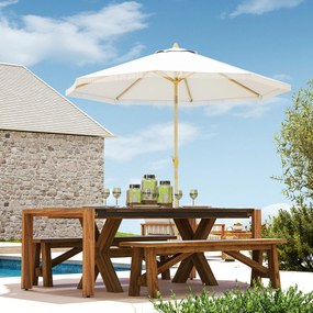 Guarda-sol de jardim inclinável com manivela e franjas, estilo boémio, 8 varas, Ø 265 x 244 cm, branco