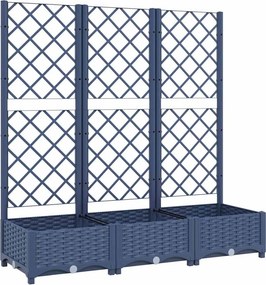 318252 vidaXL Vaso/floreira jardim c/ treliça 120x40x121,5 cm PP cinzento azul