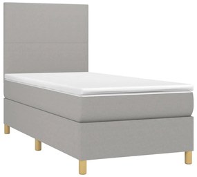 Cama box spring c/ colchão e LED 80x200 cm tecido cinza-claro