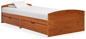 322156 vidaXL Estrutura cama c/ 2 gavetas 90x200 cm pinho maciço castanho mel