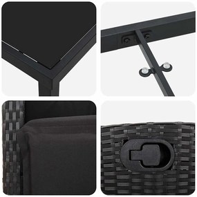 Conjunto de Jantar de Jardim com 5 Peças em Poliéster e Rattan Preto