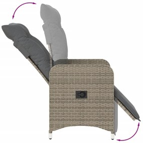 Cadeiras jardim reclináveis 2 pcs com mesa vime PE cinzento