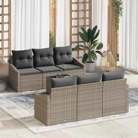 vidaXL Conjunto de Sofá de Jardim de 7 Peças com Almofadas Cinzento Rattan Polido