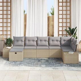 Conjunto de 7 Peças de Sofá de Jardim com Almofadas Bege Rattan Poliés