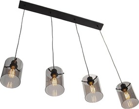 Candeeiro de suspensão design preto com vidro fumê 4 luzes - Dome
