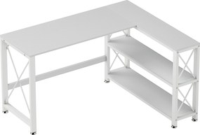 HOMCOM Secretária de Canto Reversível com Prateleiras 135x110x75 cm Branco | Aosom Portugal