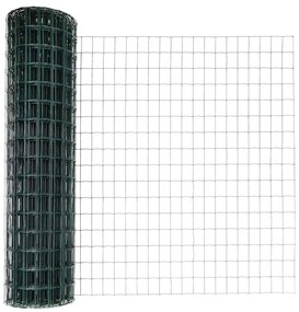 Cerca Euro com 13 postes espigados, 1x25 m, em aço galvanizado verde.