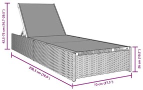 Espreguiçadeira VidaXL Cinza 60x200x27 cm Vime Sintético