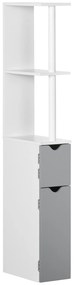 kleankin Coluna Casa de Banho com 2 Portas e 2 Prateleiras Abertas Estilo Moderno 15,2x29,8x118cm Branco e Cinza | Aosom Portugal