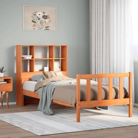 vidaXL Cama com estante sem colchão 75x190 cm madeira maciça