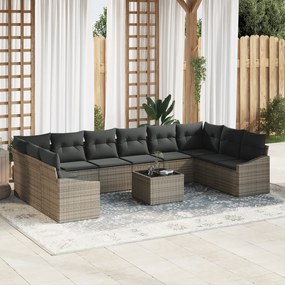 vidaXL Conjunto de Jantar para Jardim de 10 Peças com Almofadas Rattan Poliéster Preto
