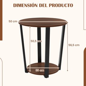 Mesa de apoio redonda de 2 níveis com estrutura metálica Mesa de cabeceira industrial para sala de estar Quarto Nogueira