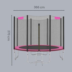 Trampolim de 366 cm, de jardim para crianças com rede de segurança e cobertura lateral e Escada Rosa