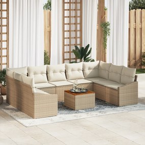 vidaXL Conjunto de Sofá de 10 Peças para Jardim com Almofadas Bege Polirattan Acácia