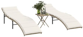 Espreguiçadeiras com mesa 2 pcs vime PE bege