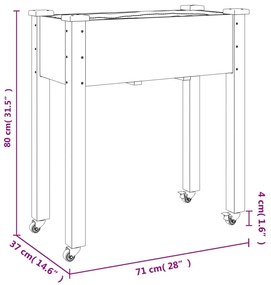 Floreira c/ forro e rodas 71x37x80 cm abeto maciço cinzento