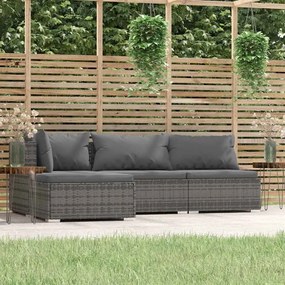 vidaXL 4 pcs conjunto lounge de jardim c/ almofadões vime PE cinzento